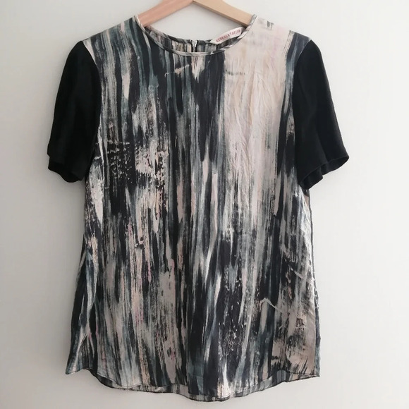Rebecca Taylor Abstract Watercolour Silk Blouse with Contrast Short Sleeves 4 - Picture 4 of 17